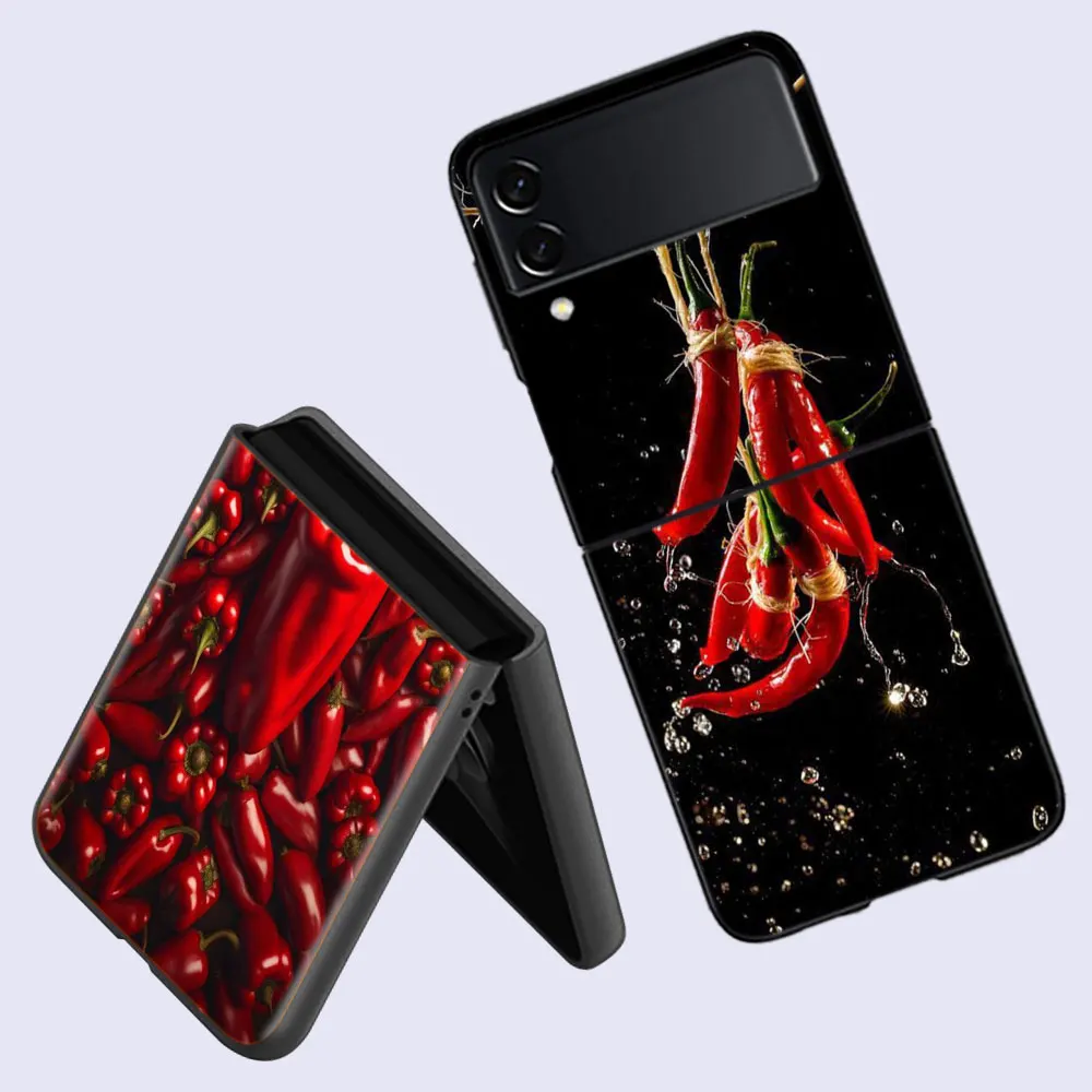 Taste The Flavor of Chili Peppers Phone Case For Fundas Samsung Galaxy Z Flip 5 6 Flip 4 3 5G Back Hard Capa Coque TPU PC Shell