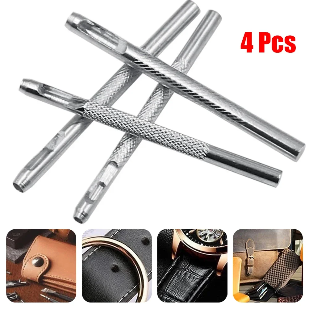 2.5mm-4mm 4-Pcs Belt Hole Punchers Leather Round Hole Punch Kit Belts Watch Band Hollow Galvanized Leathercraft Hand DIY Tool