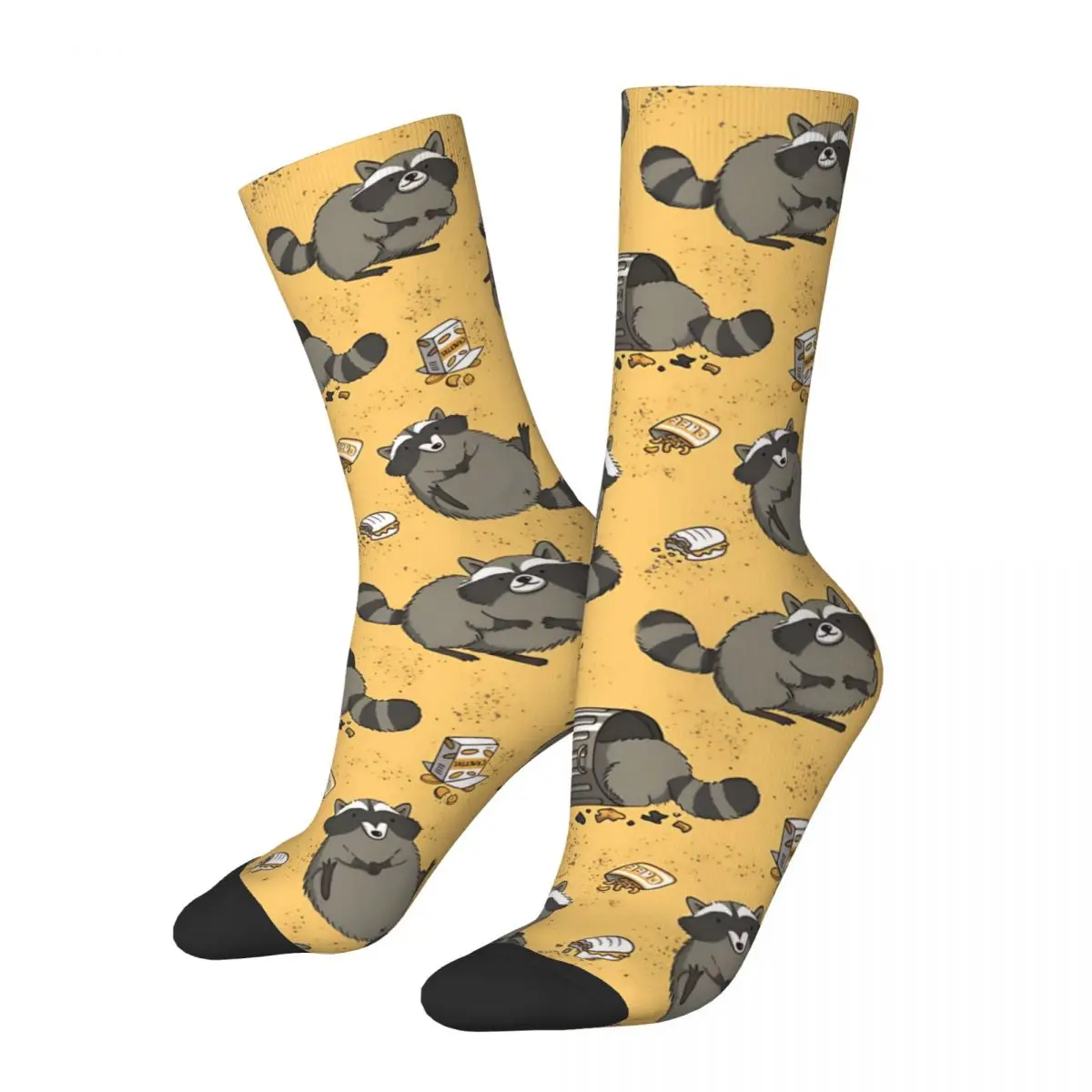 Funny Crazy Sock for Men Rascally Raccoons Hip Hop Breathable Pattern Printed Crew Sock Seamless Gift