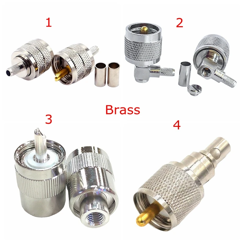 

10pcs/lot UHF SL16 PL259 Male Crimp Connector 90 Degree Right Angle Crimp Clamp for RG58 RG142 LMR195 RG400 Brass Nickel Plated