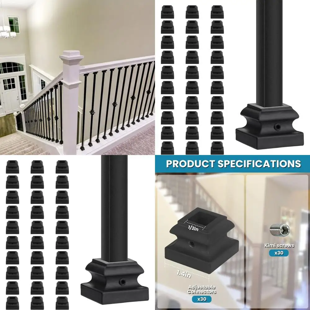 

Satin Black Iron Baluster Shoes - Set of 30 for 1/2 Square Balusters with Screws