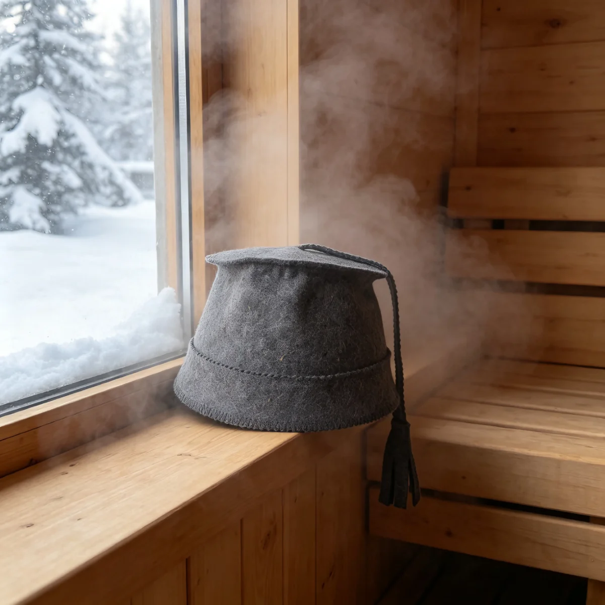Nordic Style Wool Felt Sauna Cap White Tassel Decor Heat Resistant Hat For Home Spa Russian Banya
