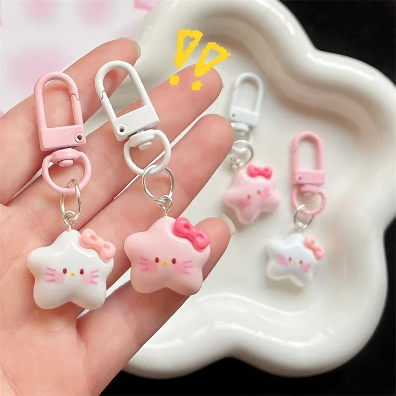 Sanrio Hello Kitty KeyChain Cute Cartoon Five-pointed Star Key Ring Schoolbag Pendant Charm Pencil Case Decoration Holiday Gifts