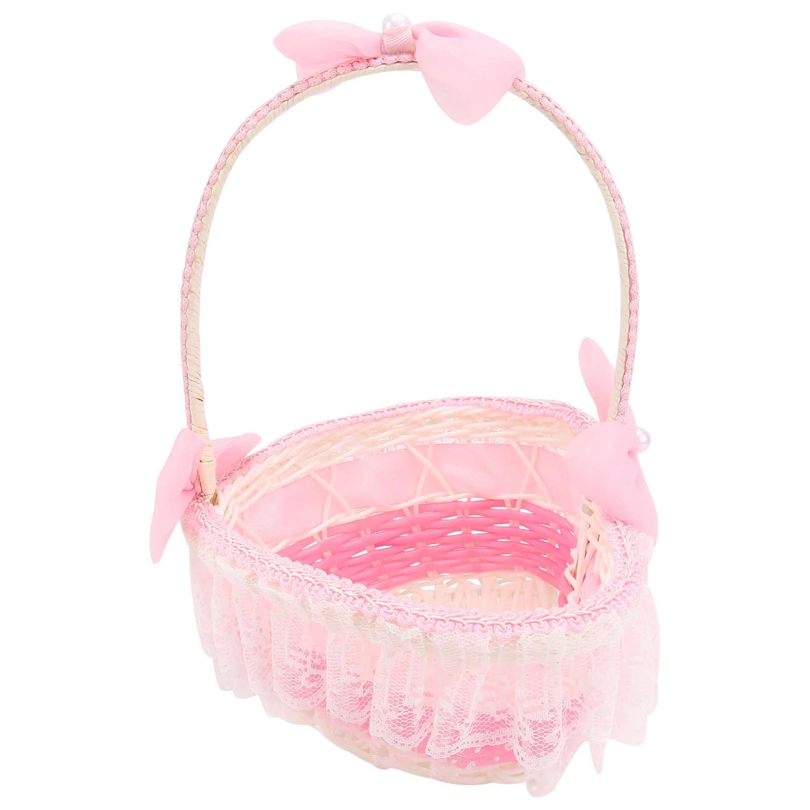 

1pc -Shaped Pink Woven Rose Petal Basket 17x21cm for Wedding Banquet Party Decorations Reusable Lightweight Elegant