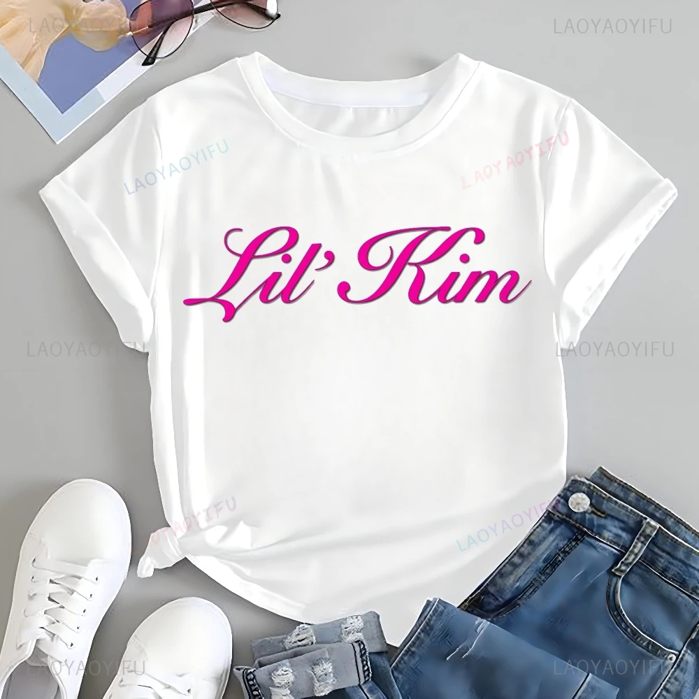 Lil Kim Hip Hop Female Artist Printed T-shirt Top Lil Kim Neutral Trend Harajuku Short Sleeve Unisex Shirt Graphic Large T-shirt