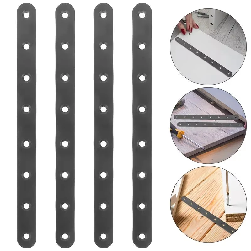 Flat Straight Brace Brackets Black Stainless Steel Mending Joining Plates Repair Fixing Heavy Duty Brackets for Furniture Corner