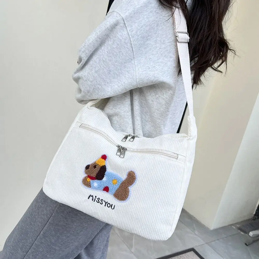 

Милая повседневная сумка через плечо с вышивкой таксы, большая вместительная сумка через плечо из вельветовой ткани, женская сумка