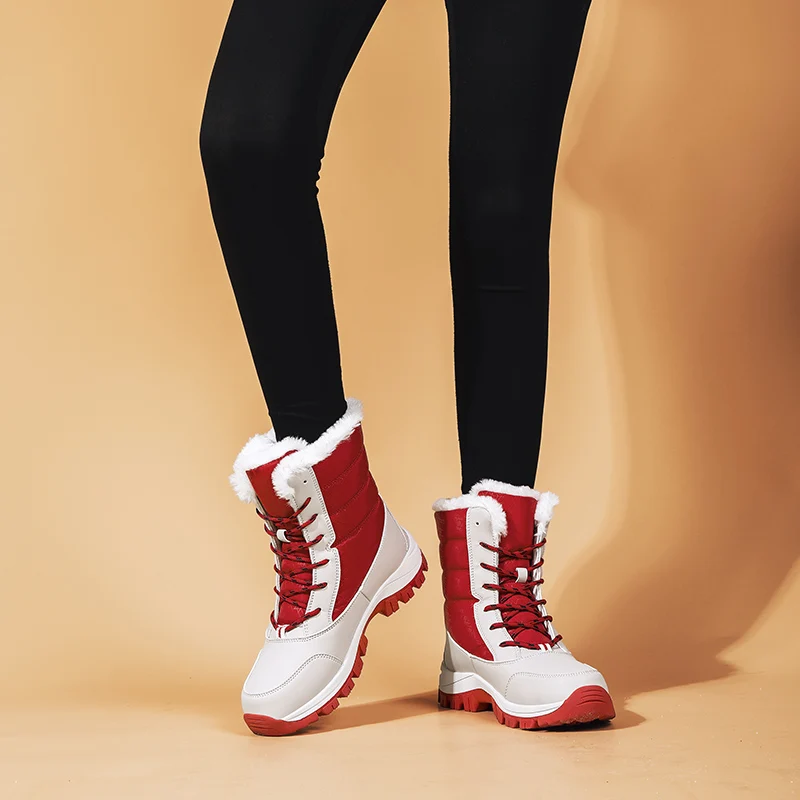 الثلوج أحذية النساء منصة الأحذية عدم الانزلاق النساء أحذية الشتاء الفراء الدافئة حذاء قصير للنساء أسافين مقاوم للماء الفخذ أحذية عالية #6