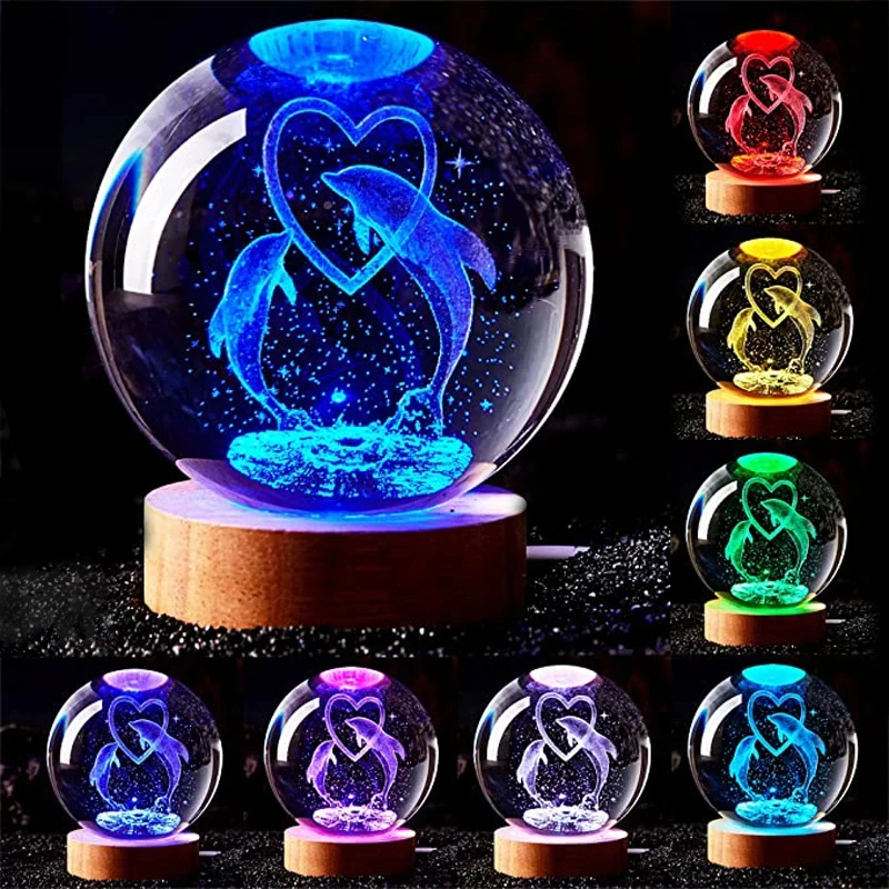 3D Dolphin Crystal Ball Color night light,Birthday girlfriend classmate wife children christmas Valentine\'s Day gift