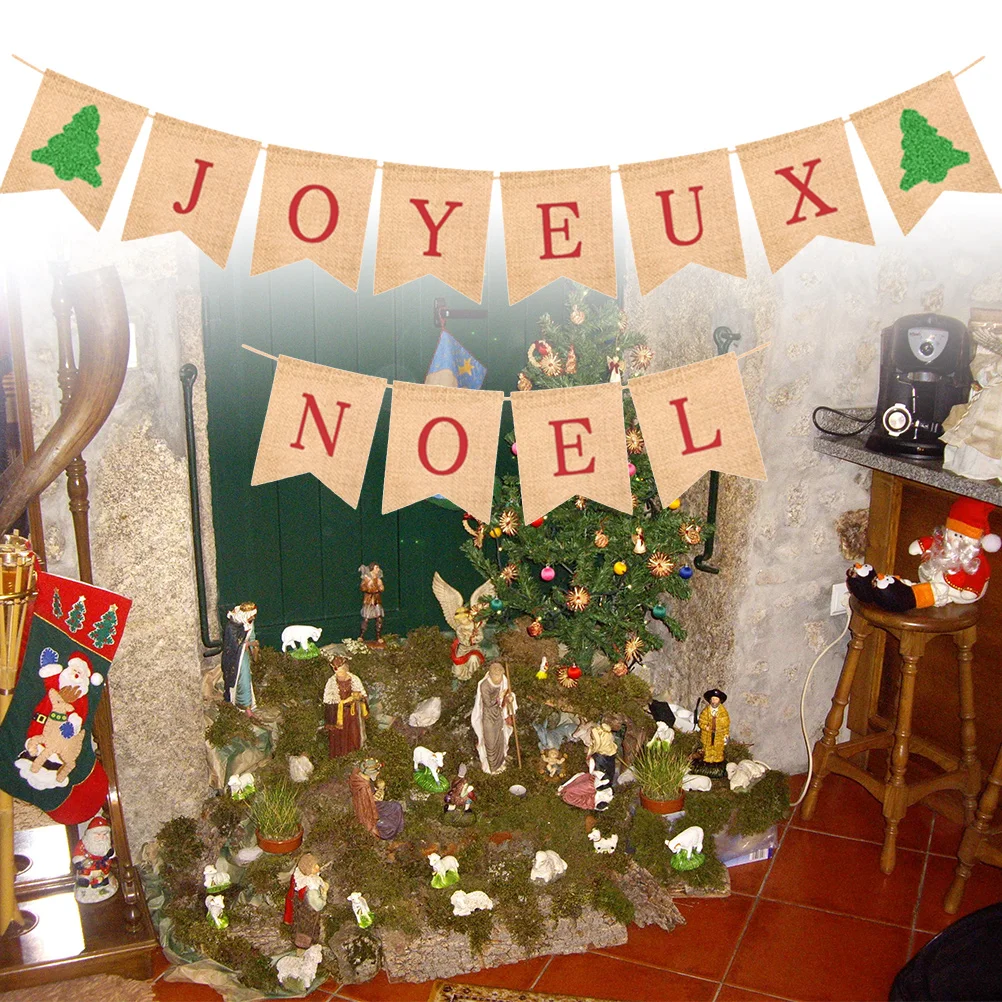 

Christmas Burlap Bunting Banner Decorative Hanging Festival Party Supplies Special Design for Wall Window Door Tree Branches
