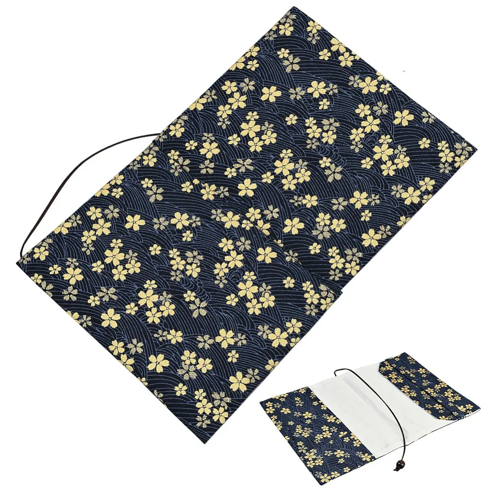Cloth Book Covers Notebook Wraps Rectangle with Flower Pattern Midnight Blue 212x160x7mm