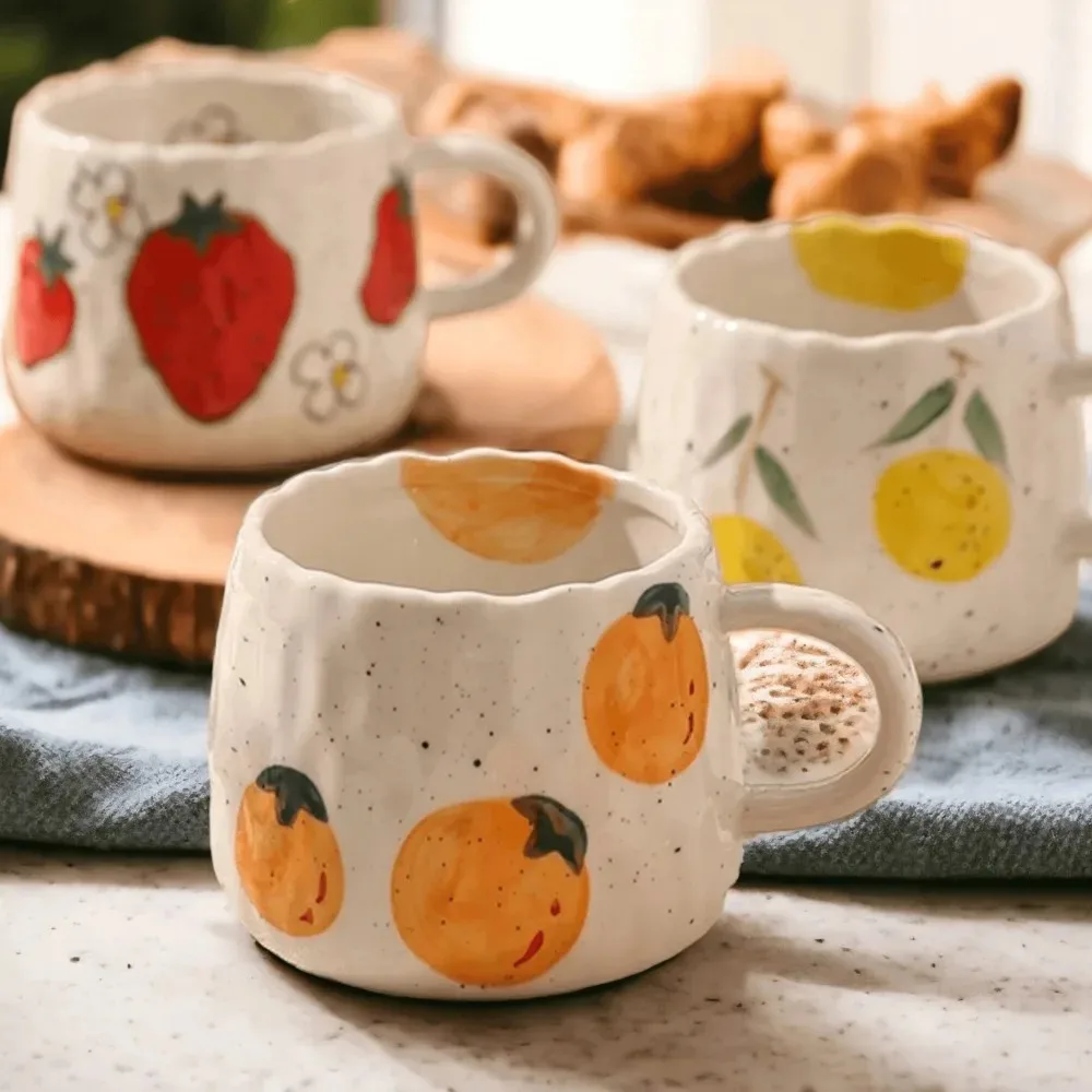 

Ceramic Coffee Mug Creative Fruit Cup for Women Friends Cute Coffee Mugs for Latte Tea Milk Cherry Strawberry Christmas Gift