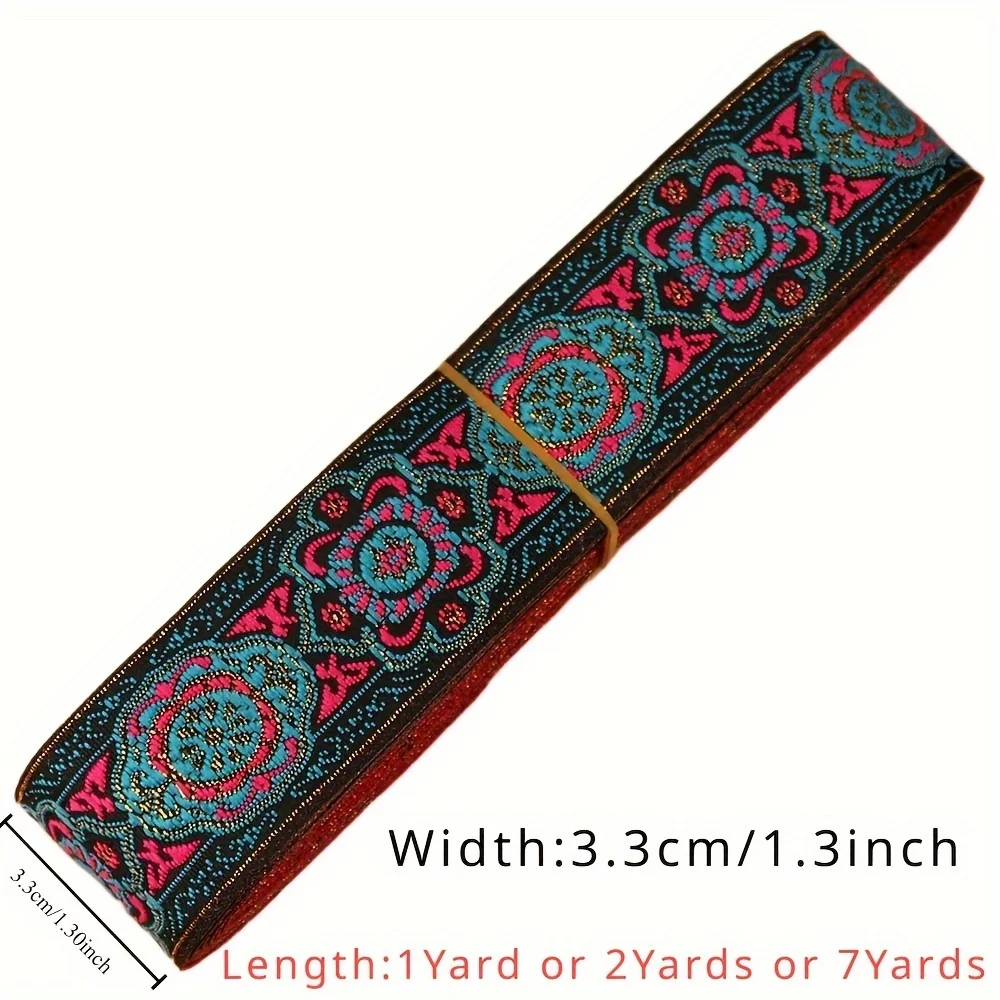 3.3cm Ethnic Geometric Jacquard Ribbon Woven Lace Trim Webbing Tape For Garment DIY Sewing Projects