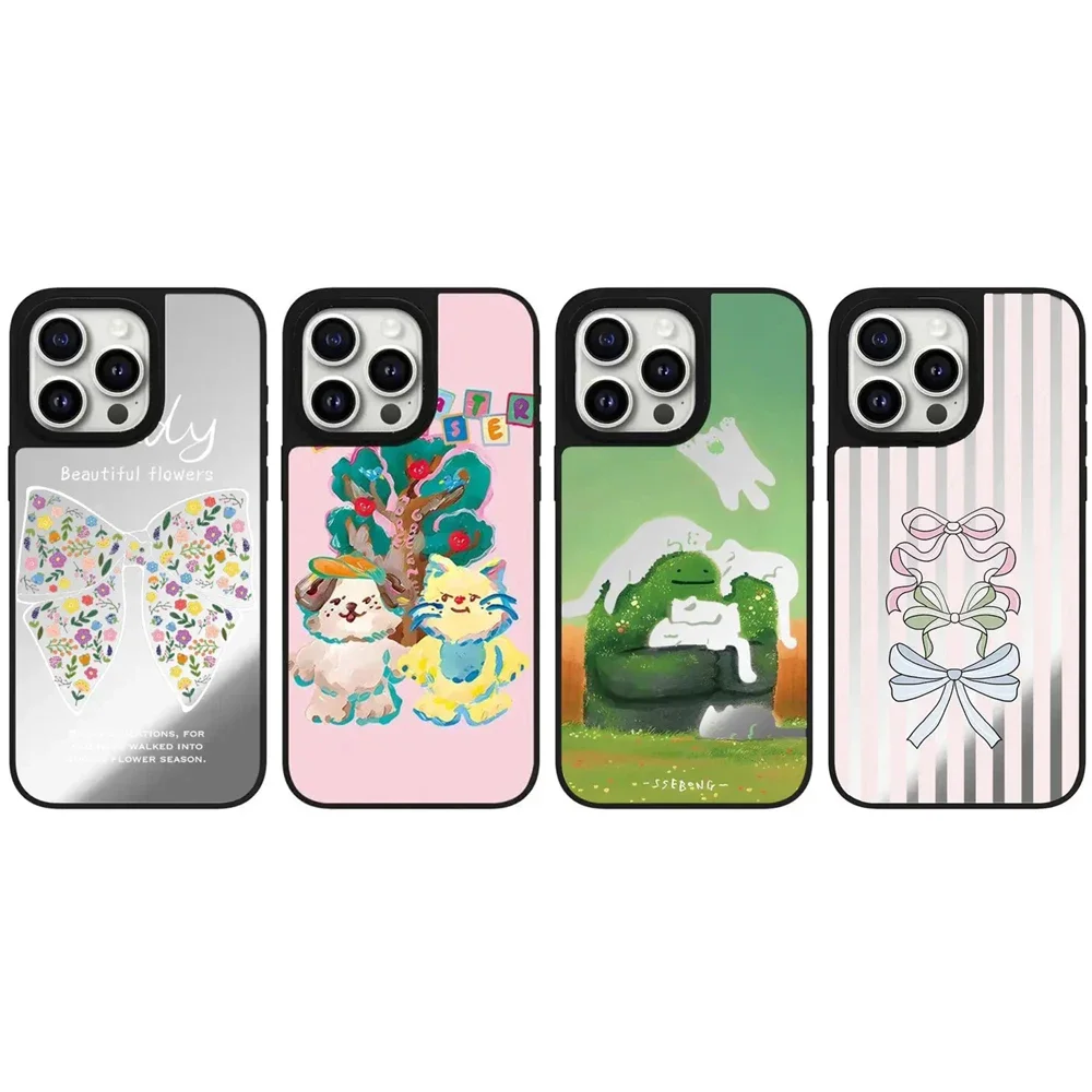 

Cartoon Animal Bowknot Mirror Magnetic Phone Case Cover for IPhone 11 12 13 14 15 Pro Max Case