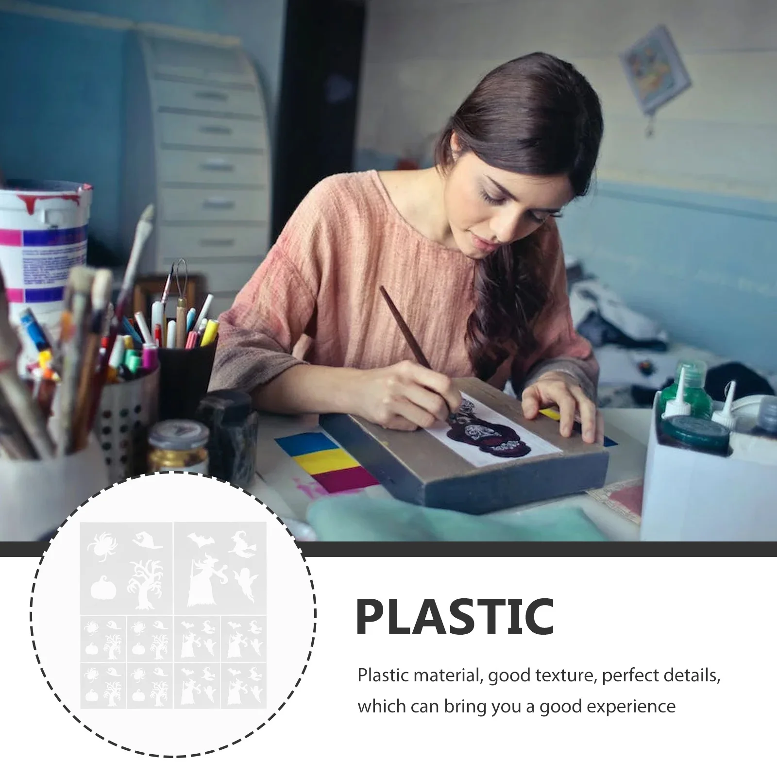 

10pcs Drawing Stencil Set Hollow Design Reusable For Decoration Crafts Portable Printing Stencils Halloween Festival