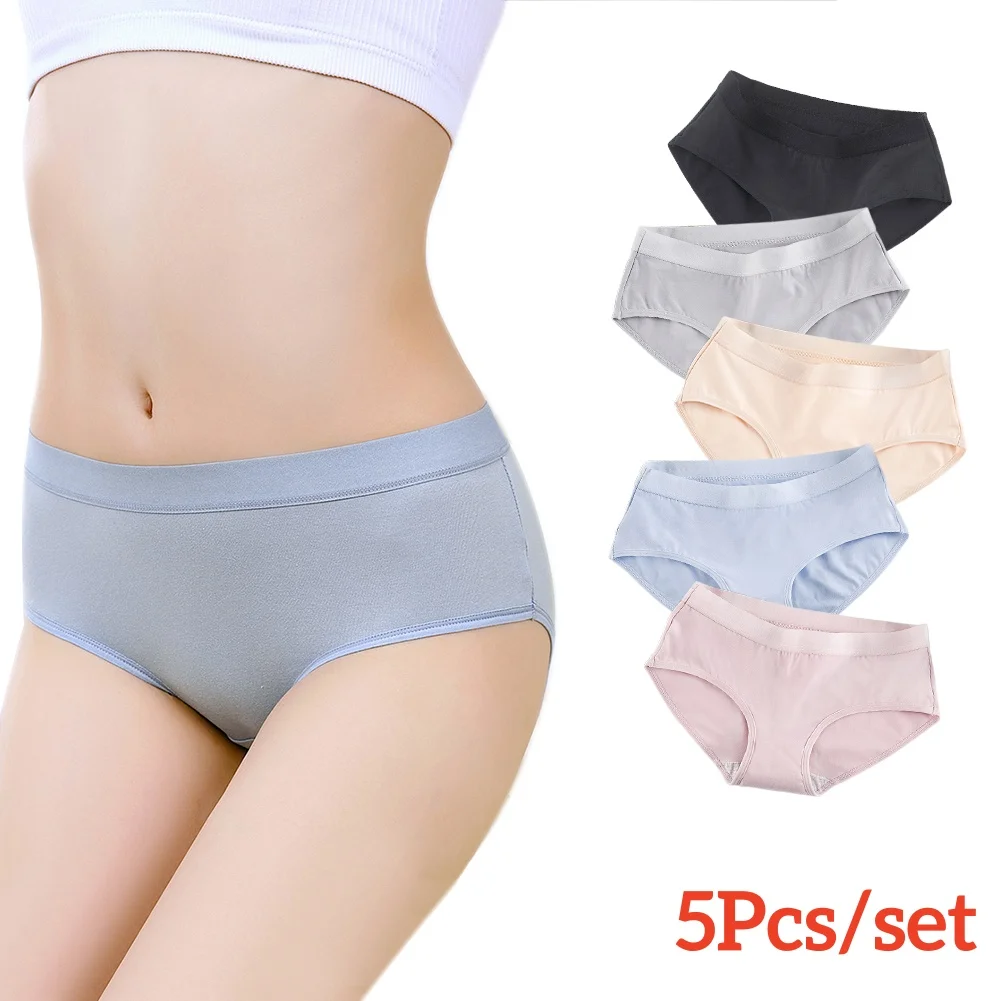 

5pcs M-XXL Mid-waist Pure Cotton Women's Panties Breathable Briefs Underwear Girls Comfortable Underwears