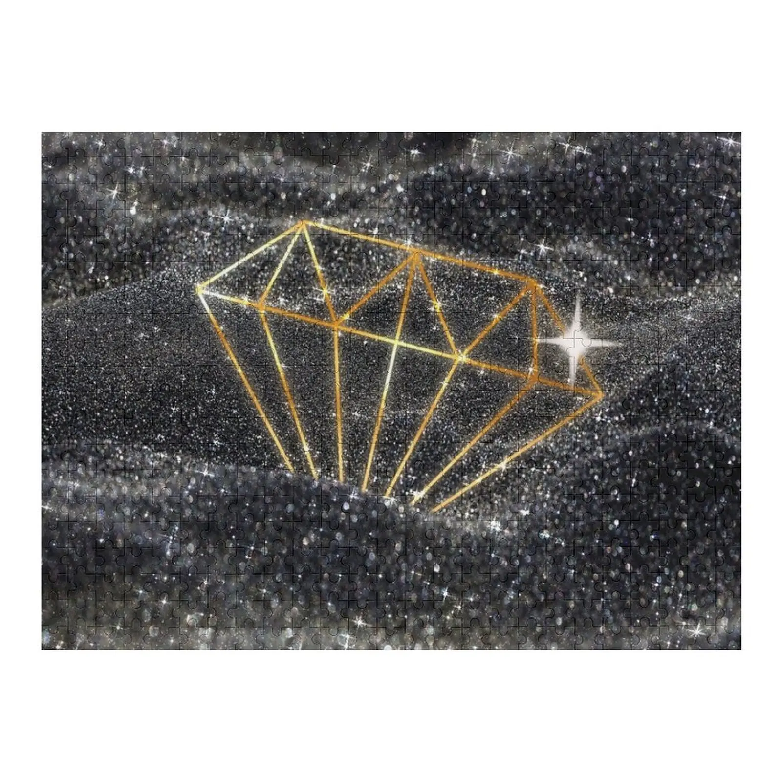 

Black Sand Glitter and Gold Diamond Shape Fashion Jigsaw Puzzle Wooden Name Custom Personalized Personalized Toys Puzzle