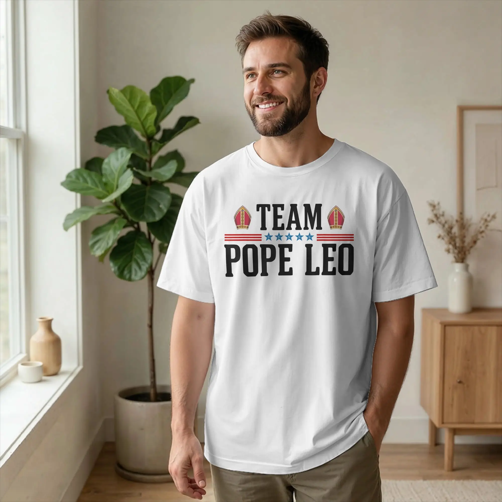 Team Pope Leo XIV Men T Shirts Cardinal Robert Prevost Novelty Tees Short Sleeve Round Neck T-Shirt Cotton 6XL merchandise