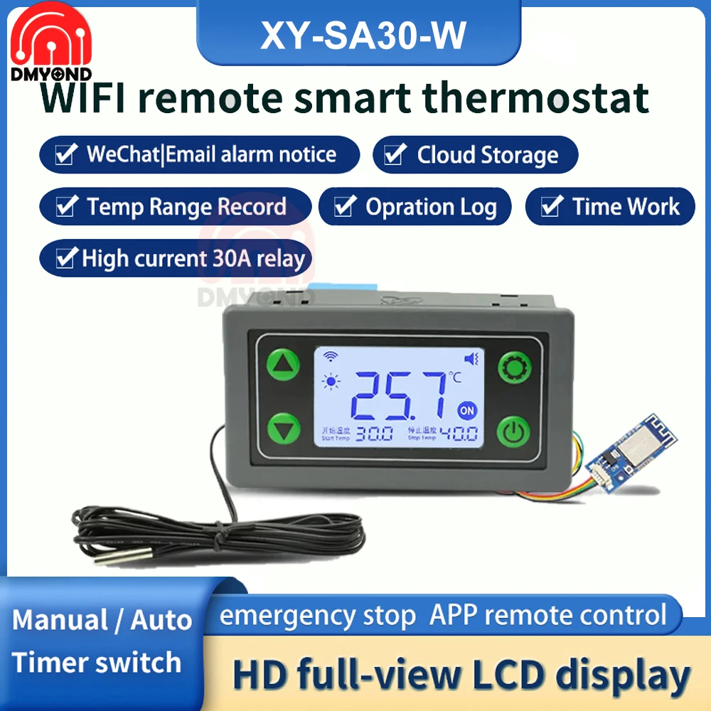 

30A Remote WIFI Temperature Controller APP Digital Display Intelligent Fully Automatic Temperature Regulator with Probe XY-SA30