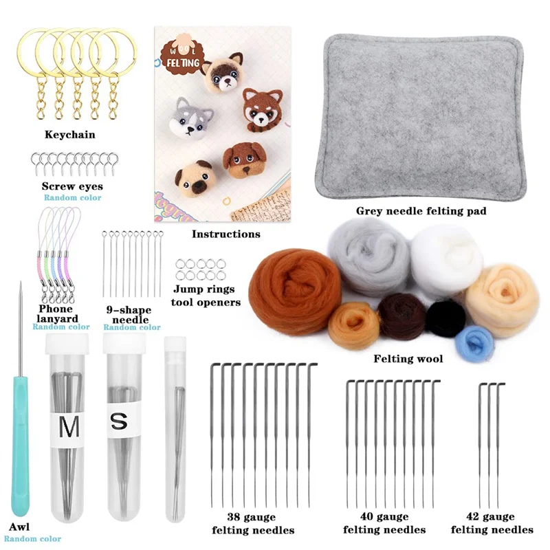 Naaldvilten sleutelhangerset voor beginners, inclusief zwervende, naaldvilten, naalden