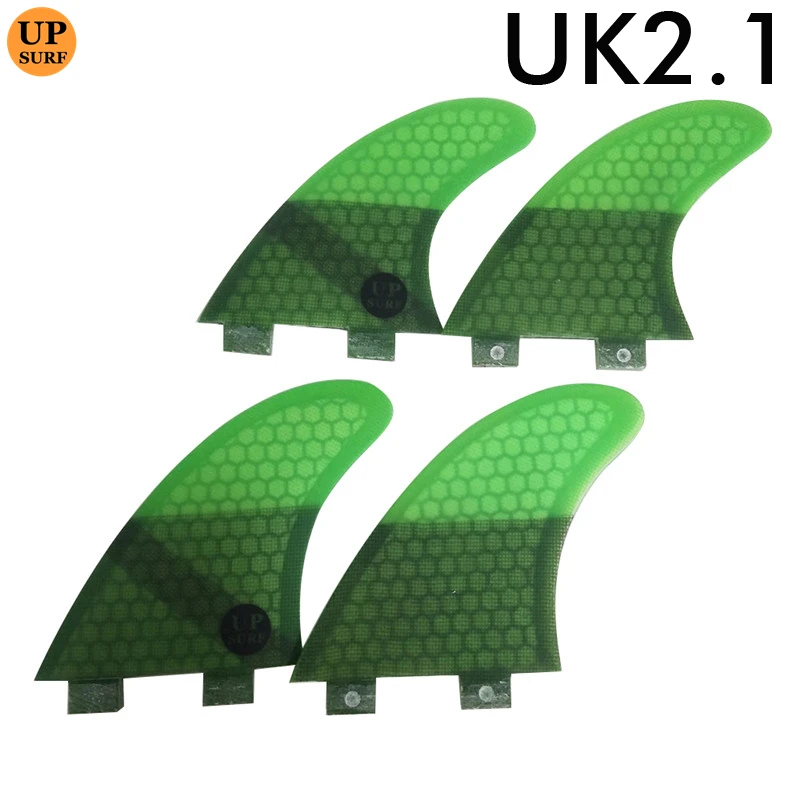 Surfboard Double Tabs UK2.1 Size Green Color Quad Fin Set Fibreglass Honeycomb Double Tabs Fin In Surfing Surf  Accessories