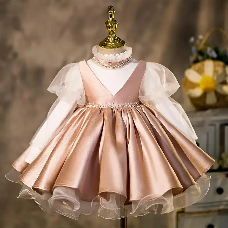 Children 1st Birthday Dress for Baby Girl Spanish Lolita Ball Gown Infant Royal Spain Princess Dress Kids Boutique Clothes