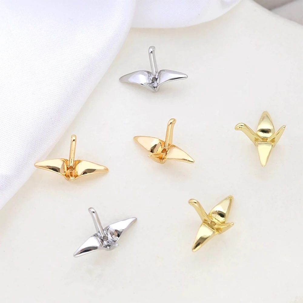 8 Pieces Brass Plated with Genuine Gold Perforated Thousand Paper Crane Pendant DIY Jewelry Making Necklace Bracelet Accessories