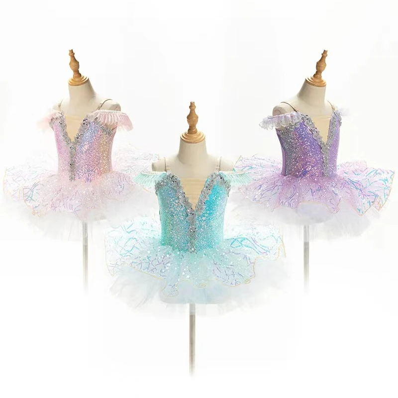 Children Professional Ballet Dress Green Ballet Tutu Kids Costume Ballet princess stage sequins dancing dress