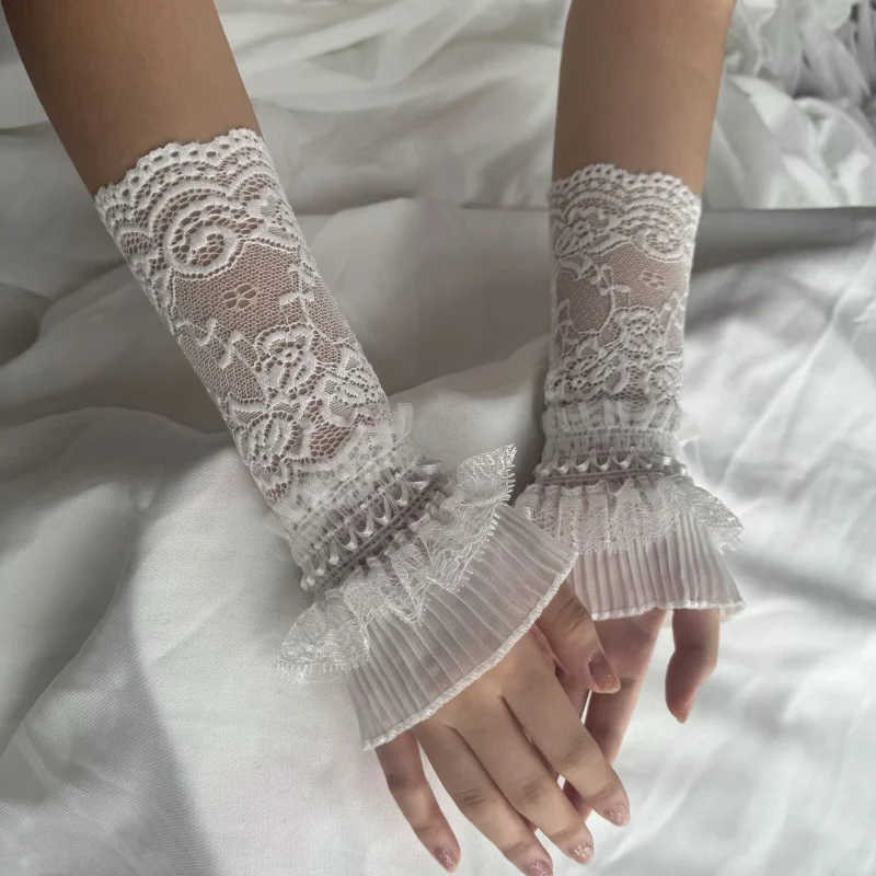 New autumn and winter lace-trimmed arm warmers, women's half-finger gloves, trendy and fashionable faux sleeves