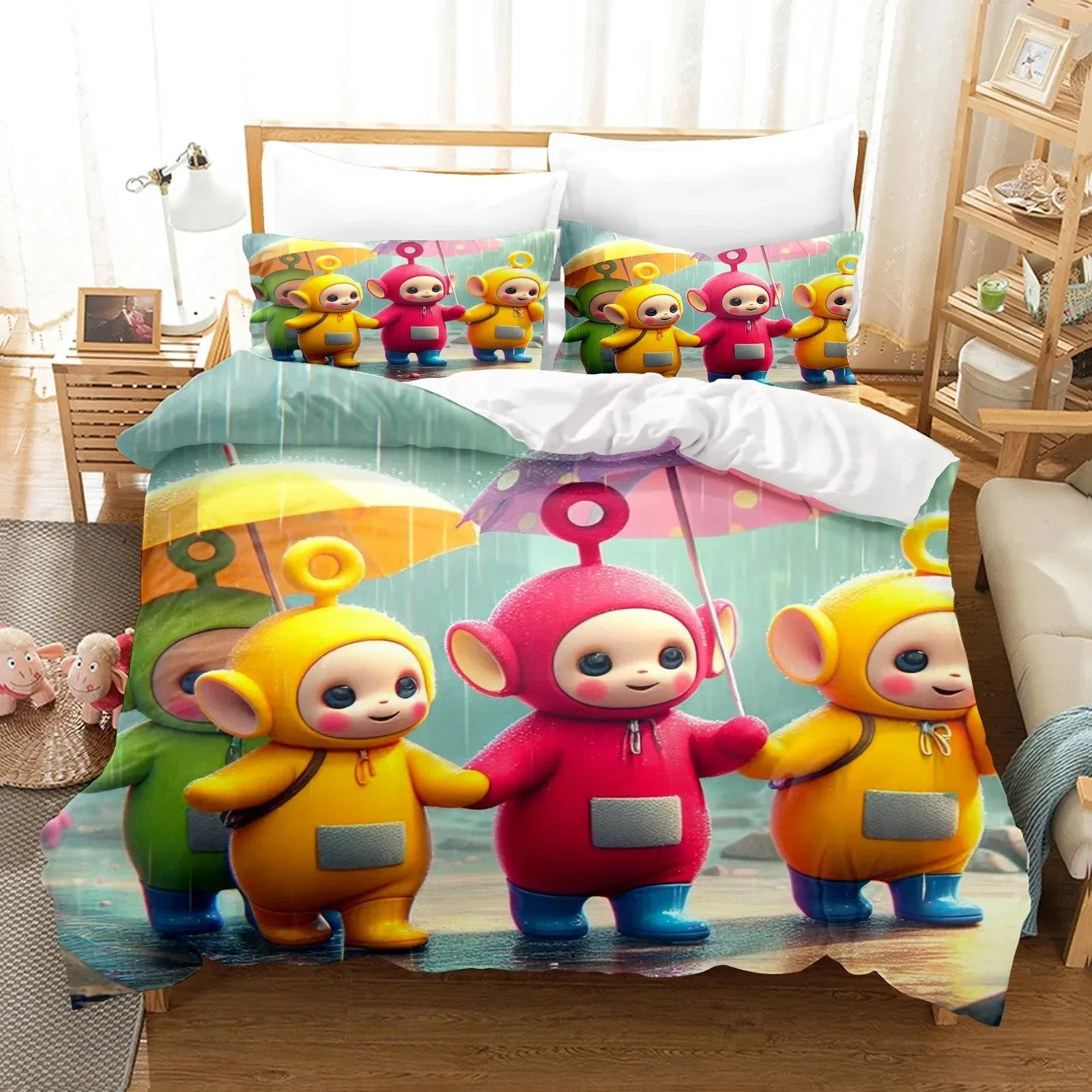 Disney Teletubbies Bedding Sets for Children,Teletubbies Duvet Cover Sets,Double Queen King Size 2/3pcs Boys Girls gifts