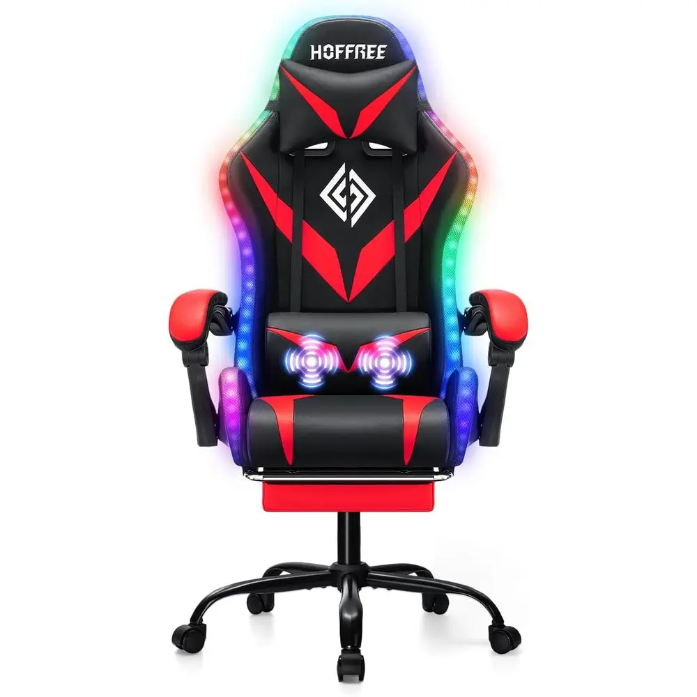 Gaming Chair with LED RGB Lights Massage Ergonomic Video Game Chairs with ootrest High Back Reclining Computer Chair with Adjust