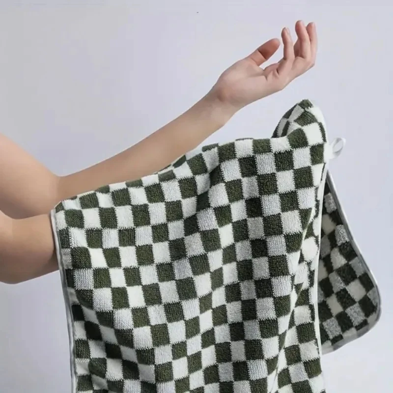 Vintage Checkerboard Towel Coral Velvet Face Towel Kitchen Bathroom Home Hotel Super Absorbent Soft Skin Friendly Cleaning Cloth