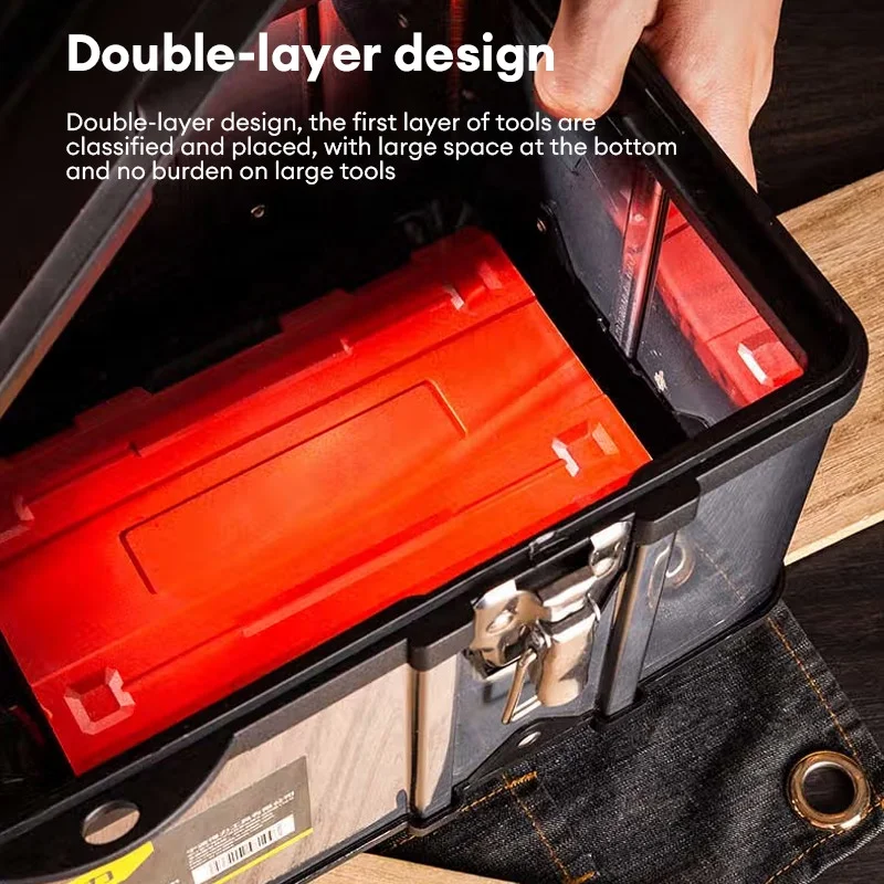 Deli 1 Pcs 15/17inch Multi-layer Stainless Tools Stroage Box Multifunctional Workers Portable Heavy Duty Tool Case Organizers