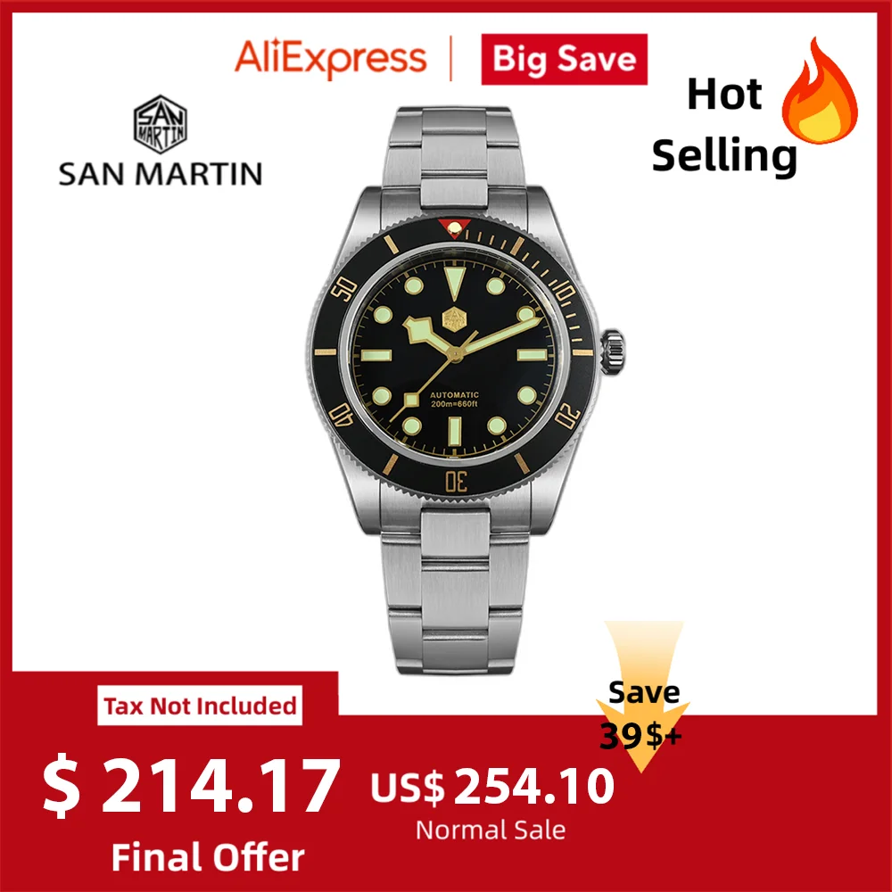 San Martin 40mm NH35 Automatic Men Diving Watch 20ATM Waterproof BB58 Sapphire Wristwatch BGW-9 C3 Luminous Reloj SN0008C/D