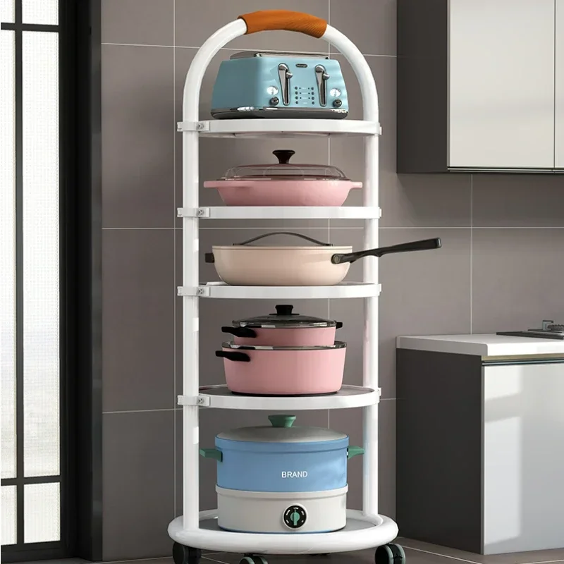 Adjustable Kitchen Pot Rack,Multi-layer Floor Type Organizer,Household Rice Cooker Shelf, Movable Large Capacity Storage Holder.