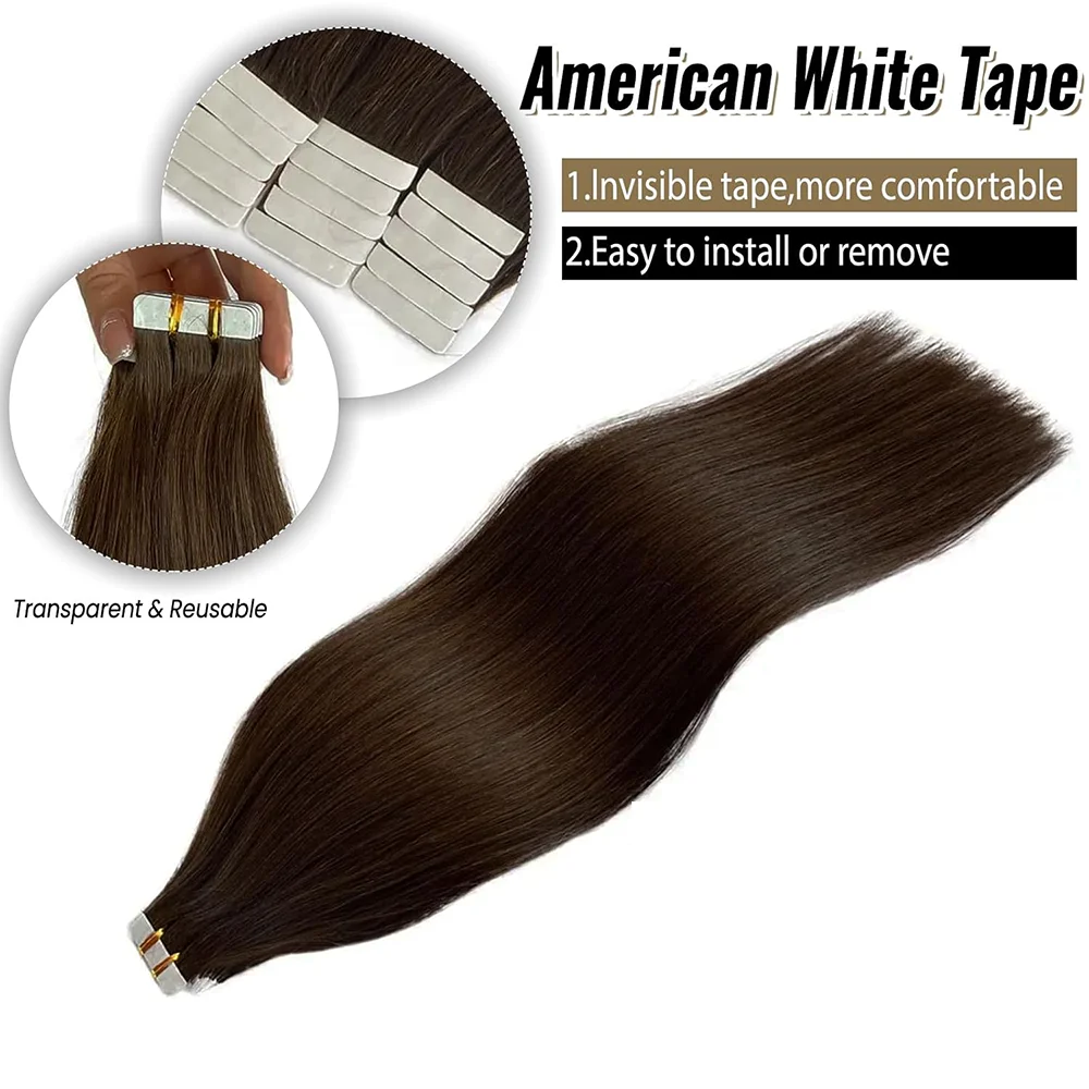 Tape In Hair Extensions Human Hair Seamless Invisible Straight 100% Human Hair Extensions 16-26 Inches For Woman 20Pcs 50G/Pack