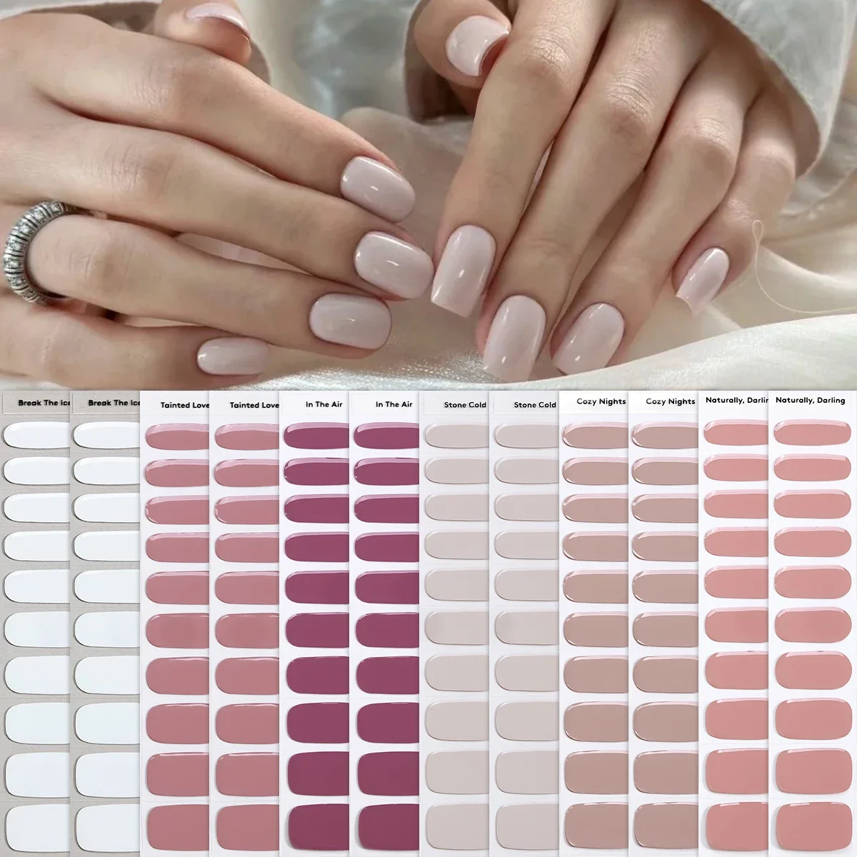 

20Tips Semi-Cured Gel Nail Sticker Nude Pink UV/LED Lamp Gel Nail Polish Wraps Long-Lasting Full Cover Gel Strips Nail Decor