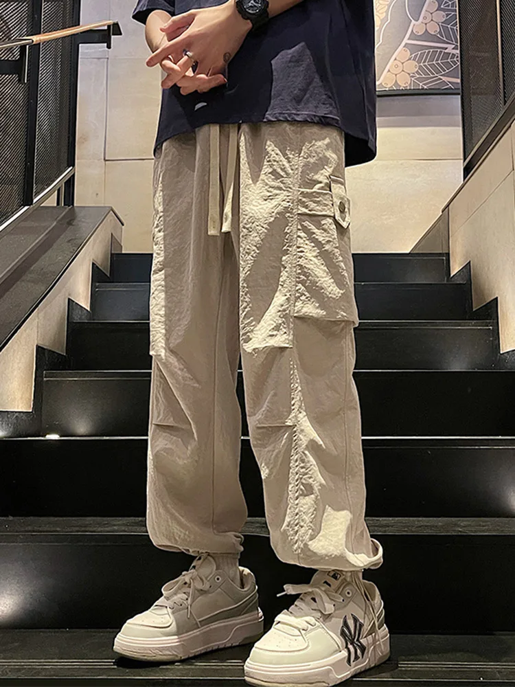 

Мужские брюки-карго в японском стиле с большими карманами, модные молодежные рабочие брюки, длинные прямые брюки, устойчивые к сминанию, весна-осень, модные
