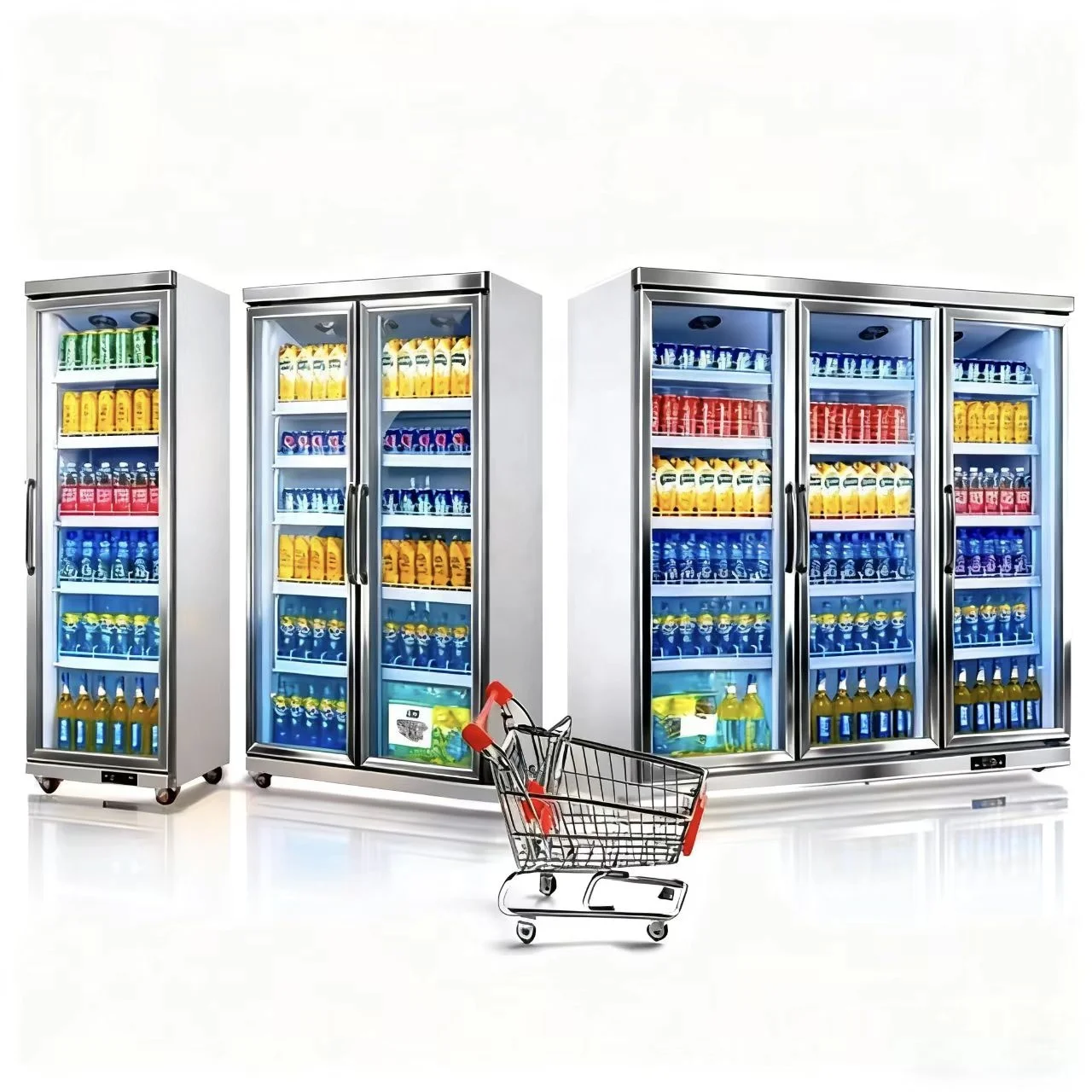 3 Glass Door Commercial Display Cold Drink Refrigerator Upright Showcase Ice Cream Fridge