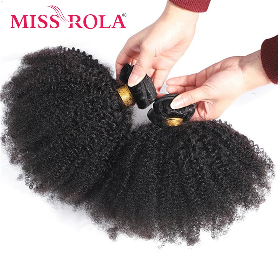 Miss Rola Afro Kinky Hair Extensions With Closures Brazilian 100% Human Hair Remy Hair Weave 3 Bundles With Lace Closure