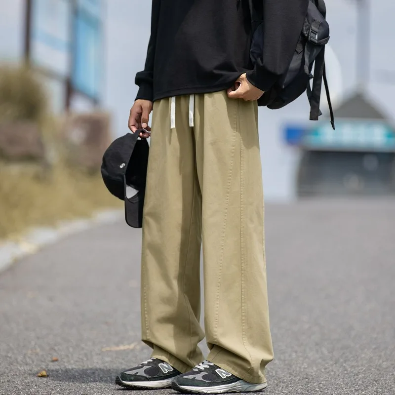 

Men's Drape Long Cargo Pants Korean Version Trend Baggy Fit Casual Pants Vintage Male Autumn Straight Wide Leg Trousres Outdoor