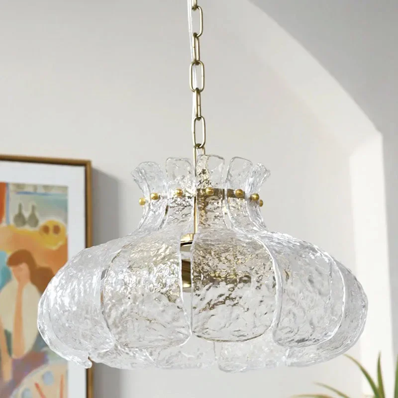 Ice Melting Flower Retro French Luxury Dining Room Hanging Lamp Bedroom Bedside Glass Chandelier Classical Bar Led Pendant Light