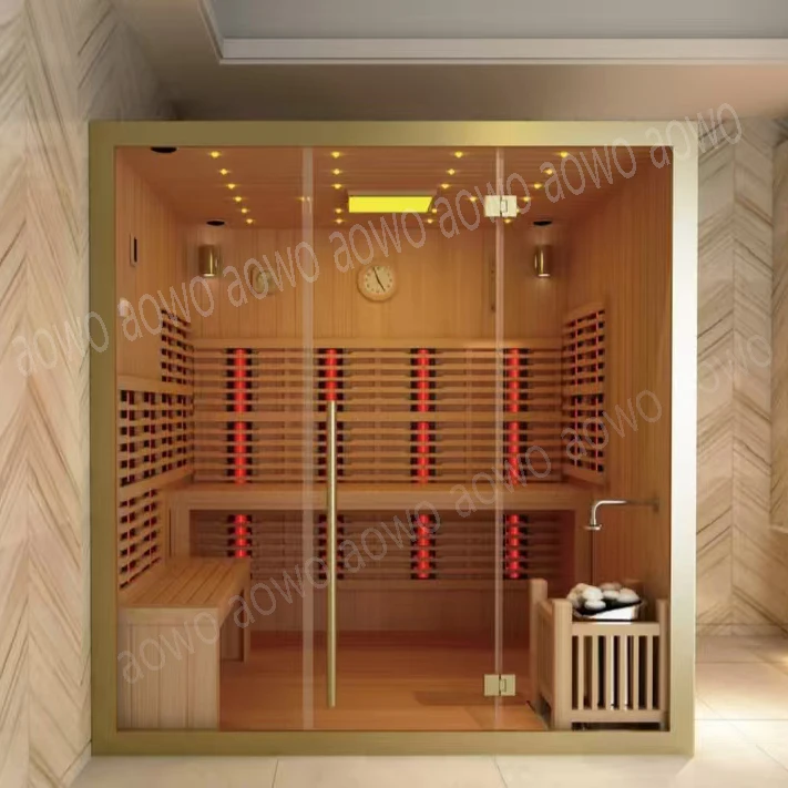 

Infrared Sauna With Red Lights Full Spectrum Sauna And Steam Room Indoor Cedar Hemlock Wood House With Music And Starry Ceiling