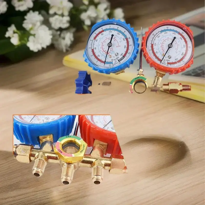 견고하게 제작된 AC 진단 매니폴드 게이지 세트, 3방향 R410A 매니폴드 측정에 이상적