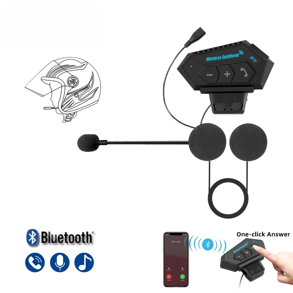 

Kebidumei BT-12 Motorcycle Helmet Bluetooth Headset Moto Bike Wireless Hands-Free Auto AnswerMotorbike Earphone with Microphone