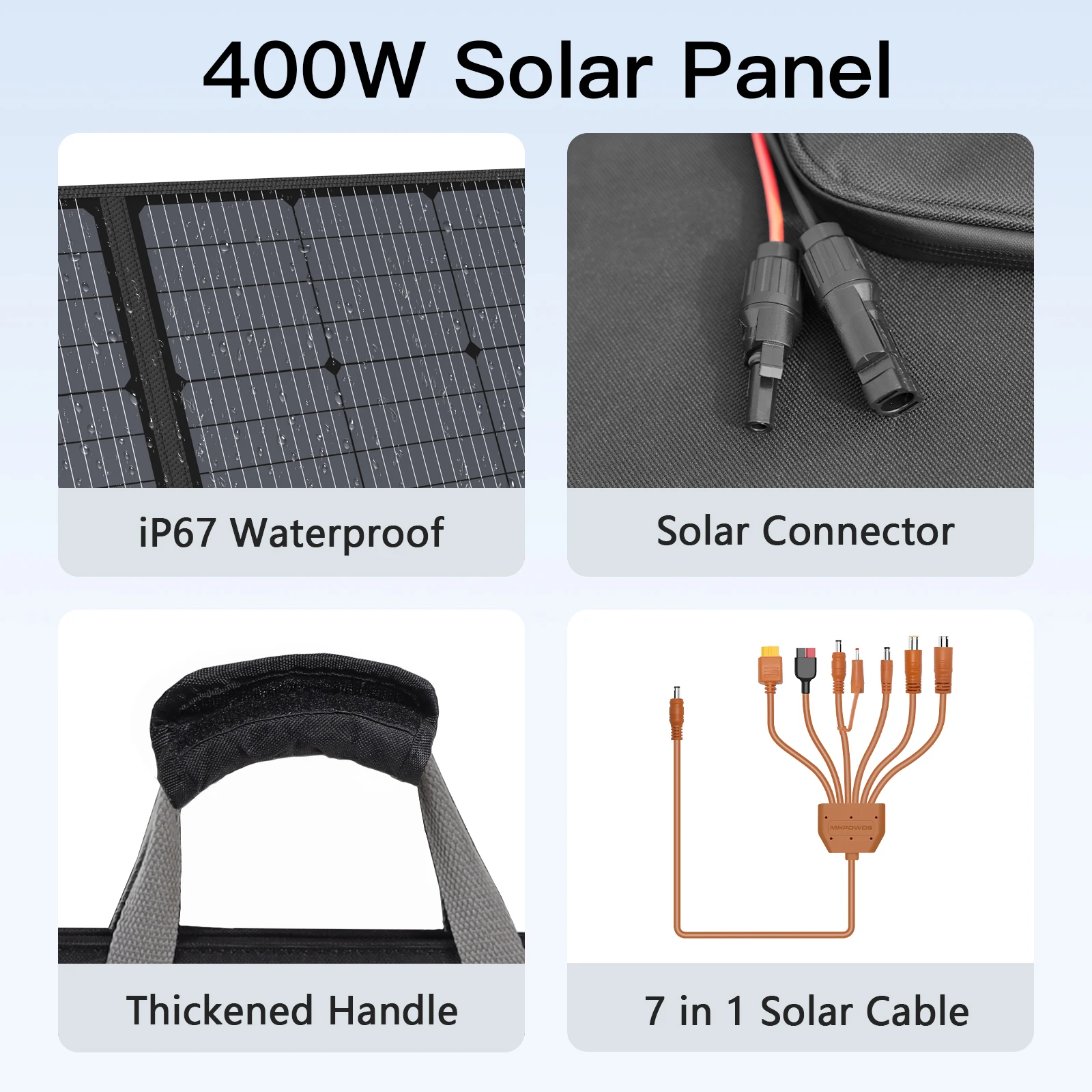 MHPOWOS 400W Foldable Solar Panel 31V High-Efficiency Solar Module Solar Charger with MC-4 Output for RV Off-Grid Boat Home Camp