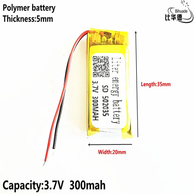 Liter energy battery 3.7V,300mAH,502035 Polymer lithium ion / Li-ion battery for TOY,POWER BANK,GPS,mp3,mp4