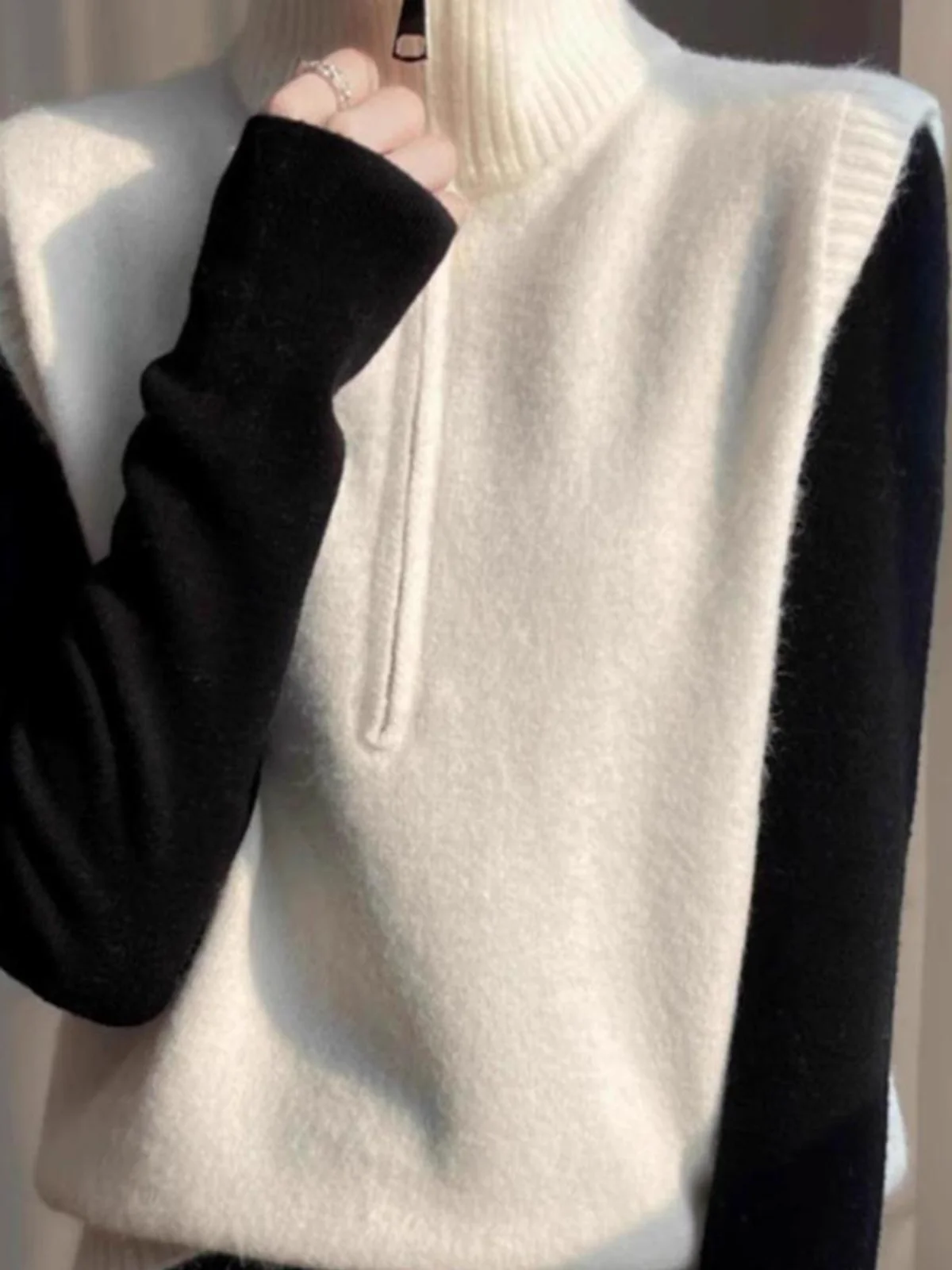 

Модный вязаный жилет с высоким воротником, повседневный свитер с подплечниками, женский универсальный теплый жилет для многослойных образов