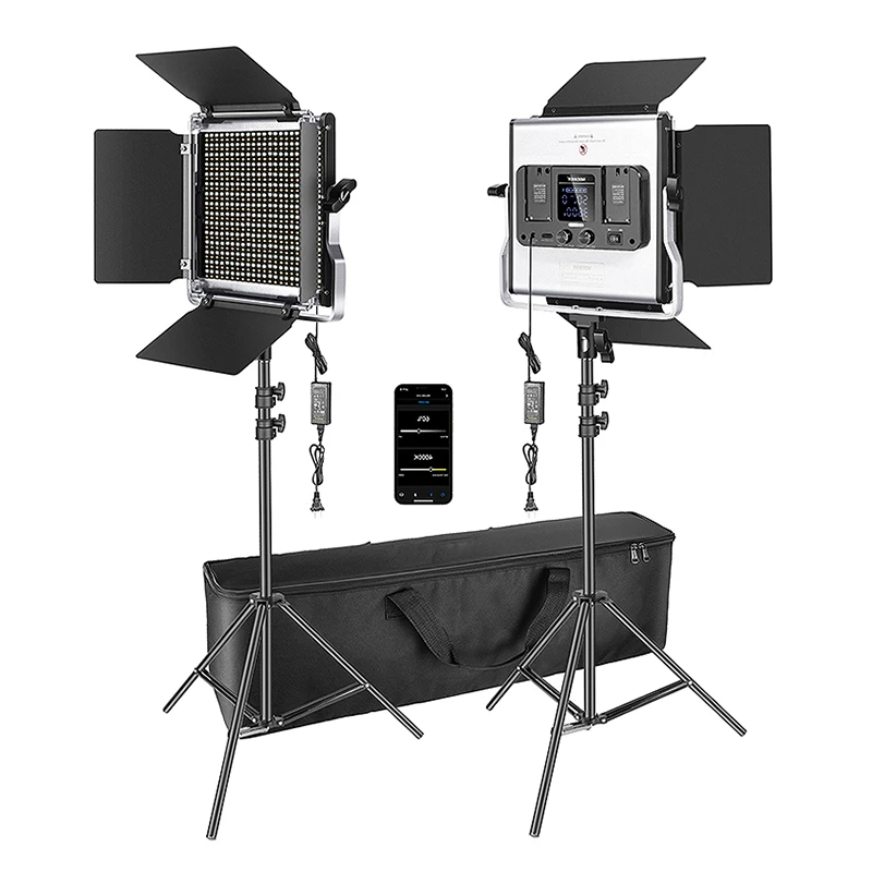 Photography Video Lighting Kit 3200K-5600K CRI 97+  NEEWER 2 Pack SNL660 Bi-Color LED Panel Light Kit with APP Control