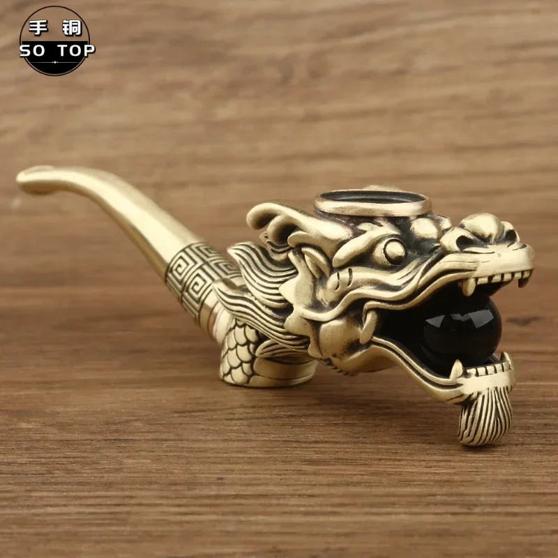 Handcrafted Copper Dragon Pipe Unique Smoking Accessory Retro Brass Cigarette Holder Cool Gadget for Men Birthday Present